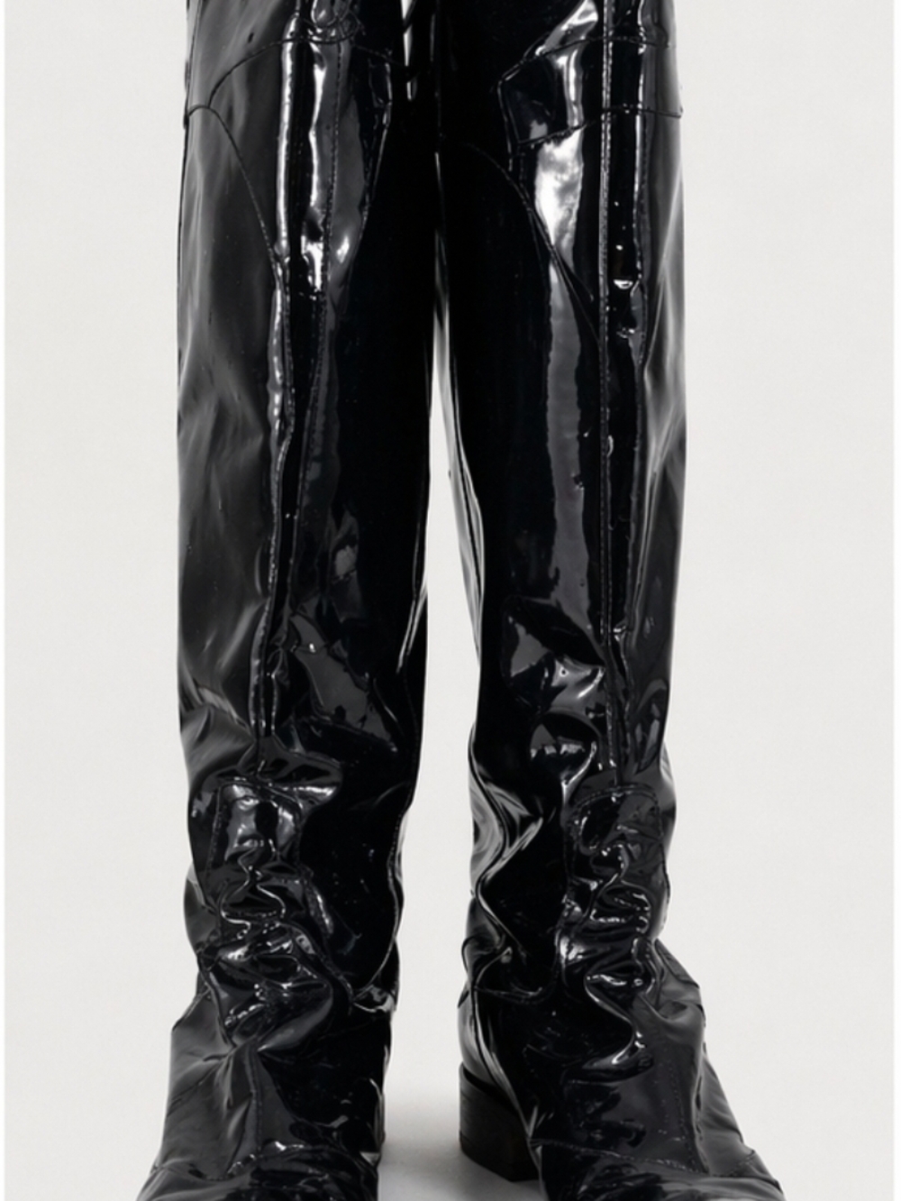 Chanel Patent Leather Knee-High Boots with Embossed Logo - Picture 3 of 14